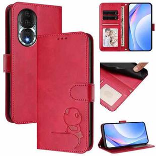 For Honor 80 Litter Panda Embossing RFID Leather Phone Case with Lanyard(Rose Red)