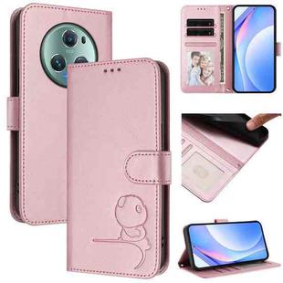 For Honor Magic5 Pro Litter Panda Embossing RFID Leather Phone Case with Lanyard(Pink)