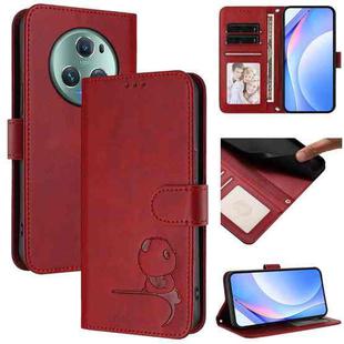 For Honor Magic5 Pro Litter Panda Embossing RFID Leather Phone Case with Lanyard(Wine Red)