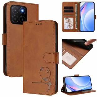 For Honor X5b / X5b Plus 4G Litter Panda Embossing RFID Leather Phone Case with Lanyard(Brown)