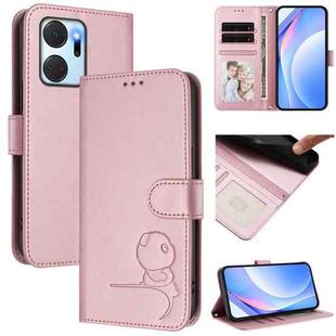 For Honor X7a / Play7T Litter Panda Embossing RFID Leather Phone Case with Lanyard(Pink)