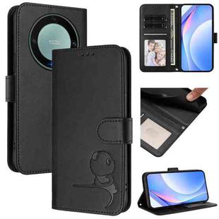 For Honor X9a / Magic5 Lite / X40 Litter Panda Embossing RFID Leather Phone Case with Lanyard(Black)