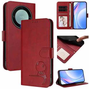 For Honor X9a / Magic5 Lite / X40 Litter Panda Embossing RFID Leather Phone Case with Lanyard(Wine Red)