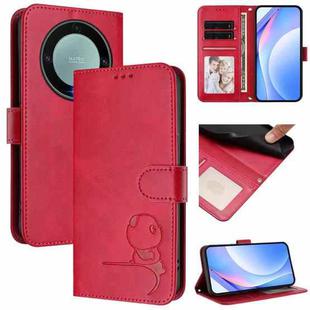 For Honor X9a / Magic5 Lite / X40 Litter Panda Embossing RFID Leather Phone Case with Lanyard(Rose Red)