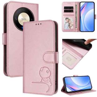 For Honor X9b / Magic6 Lite 5G Litter Panda Embossing RFID Leather Phone Case with Lanyard(Pink)