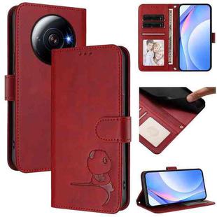 For Xiaomi 12S Ultra Litter Panda Embossing RFID Leather Phone Case with Lanyard(Wine Red)