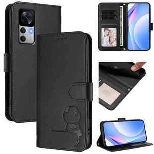 For Xiaomi 12T / 12T Pro Litter Panda Embossing RFID Leather Phone Case with Lanyard(Black)