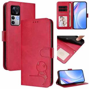 For Xiaomi 12T / 12T Pro Litter Panda Embossing RFID Leather Phone Case with Lanyard(Rose Red)
