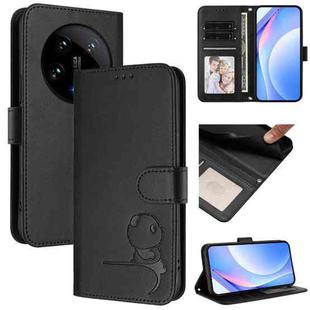 For Xiaomi 14 Ultra Litter Panda Embossing RFID Leather Phone Case with Lanyard(Black)