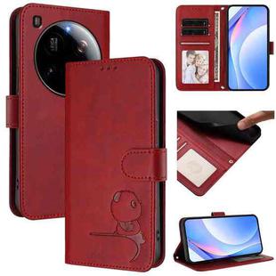 For Xiaomi 15 Ultra Litter Panda Embossing RFID Leather Phone Case with Lanyard(Wine Red)