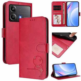 For Xiaomi Poco X6 Neo Litter Panda Embossing RFID Leather Phone Case with Lanyard(Rose Red)