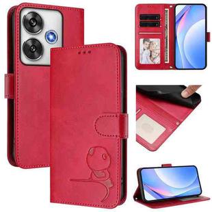 For Xiaomi Poco F6 Litter Panda Embossing RFID Leather Phone Case with Lanyard(Rose Red)