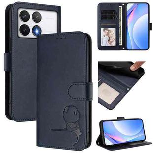For Xiaomi Poco F6 Pro Litter Panda Embossing RFID Leather Phone Case with Lanyard(Blue)