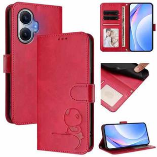 For Xiaomi Poco F7 Litter Panda Embossing RFID Leather Phone Case with Lanyard(Rose Red)
