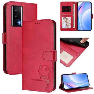 For Redmi K60 / K60 Pro / Poco F5 Pro Litter Panda Embossing RFID Leather Phone Case with Lanyard(Rose Red)