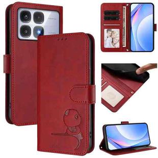 For Redmi K70 Ultra Litter Panda Embossing RFID Leather Phone Case with Lanyard(Wine Red)