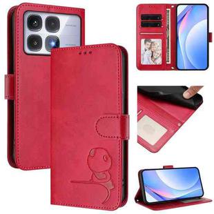 For Redmi K70 Ultra Litter Panda Embossing RFID Leather Phone Case with Lanyard(Rose Red)