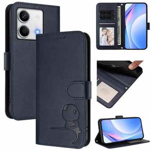 For Redmi Note 13 5G Litter Panda Embossing RFID Leather Phone Case with Lanyard(Blue)