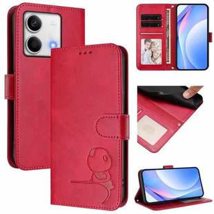For Redmi Note 13 5G Litter Panda Embossing RFID Leather Phone Case with Lanyard(Rose Red)