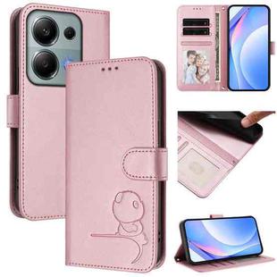 For Redmi Note 13 Pro 4G / Note 14S Litter Panda Embossing RFID Leather Phone Case with Lanyard(Pink)