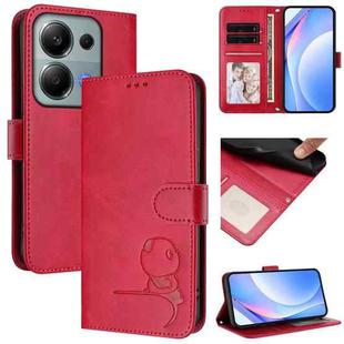 For Redmi Note 13 Pro 4G / Note 14S Litter Panda Embossing RFID Leather Phone Case with Lanyard(Rose Red)