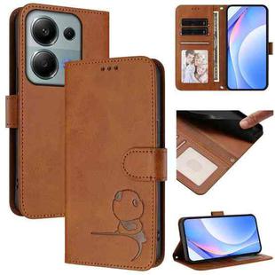 For Redmi Note 13 Pro 4G / Note 14S Litter Panda Embossing RFID Leather Phone Case with Lanyard(Brown)