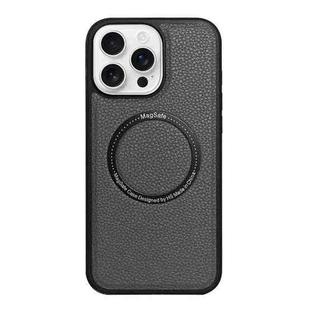 For iPhone 16 Pro Max Litchi Texture PU MagSafe Back Cover Phone Case(Grey)