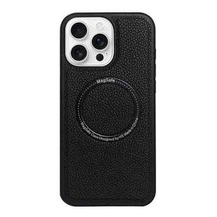 For iPhone 16 Pro Max Litchi Texture PU MagSafe Back Cover Phone Case(Black)