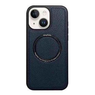 For iPhone 15 Litchi Texture PU MagSafe Back Cover Phone Case(Blue)