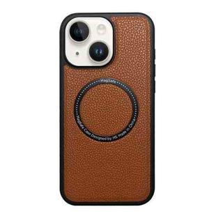 For iPhone 14 / 13 Litchi Texture PU MagSafe Back Cover Phone Case(Brown)
