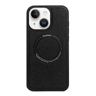 For iPhone 14 / 13 Litchi Texture PU MagSafe Back Cover Phone Case(Black)