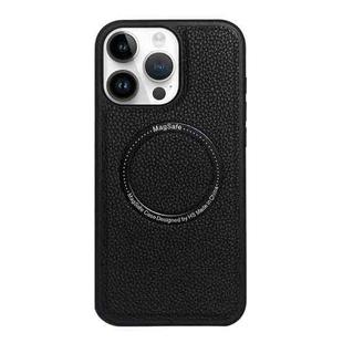 For iPhone 13 Pro Litchi Texture PU MagSafe Back Cover Phone Case(Black)