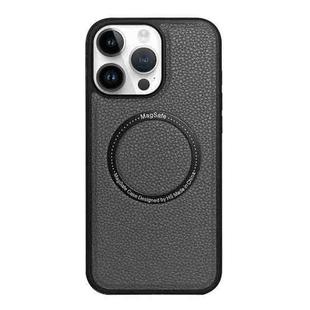 For iPhone 12 Pro Max Litchi Texture PU MagSafe Back Cover Phone Case(Grey)