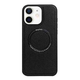 For iPhone 11 Litchi Texture PU MagSafe Back Cover Phone Case(Black)