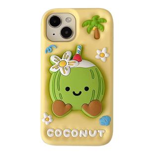 For iPhone 15 Cartoon 3D Coconut Holder Silicone Phone Case(Yellow)