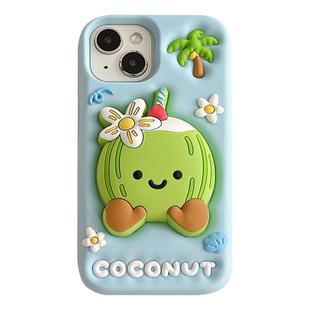 For iPhone 13 Pro Max Cartoon 3D Coconut Holder Silicone Phone Case(Blue)