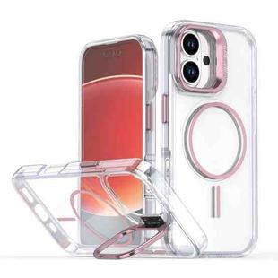 For iPhone 16 Plus Bright Color Clear MagSafe Lens Frame Holder Phone Case(Pink)