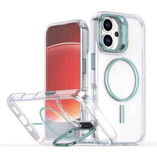 For iPhone 16 Plus Bright Color Clear MagSafe Lens Frame Holder Phone Case(Blue)
