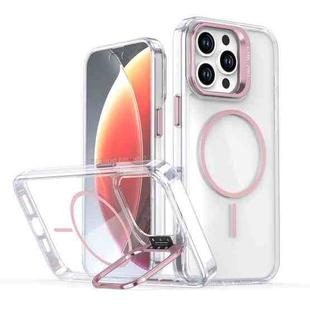 For iPhone 13 Pro Max Bright Color Clear MagSafe Lens Frame Holder Phone Case(Pink)