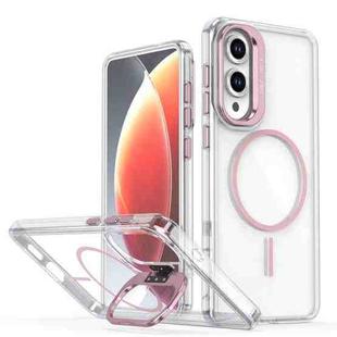 For Samsung Galaxy S25 Edge 5G Bright Color Clear MagSafe Lens Frame Holder Phone Case(Pink)