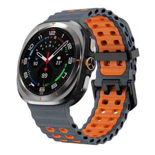 For Samsung Galaxy Watch8 / 8 Classic xDfind Black Buckle Ocean Two Color Dual-row Hole Silicone Watch Band(Space Grey Orange)