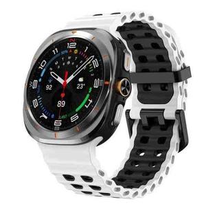 For Samsung Galaxy Watch8 / 8 Classic xDfind Black Buckle Ocean Two Color Dual-row Hole Silicone Watch Band(White Black)