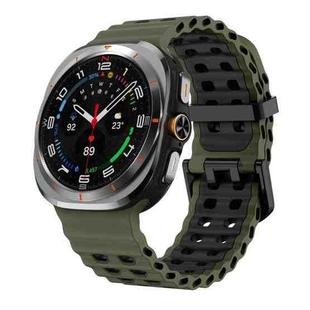 For Samsung Galaxy Watch8 / 8 Classic xDfind Black Buckle Ocean Two Color Dual-row Hole Silicone Watch Band(Army Green Black)