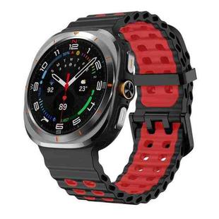 For Samsung Galaxy Watch8 / 8 Classic xDfind Black Buckle Ocean Two Color Dual-row Hole Silicone Watch Band(Black Red)