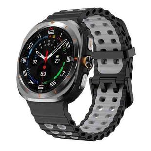 For Samsung Galaxy Watch8 / 8 Classic xDfind Black Buckle Ocean Two Color Dual-row Hole Silicone Watch Band(Black Grey)