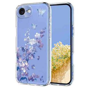 For iPhone 16e Flower Pattern Painted TPU Phone Case(Violet)