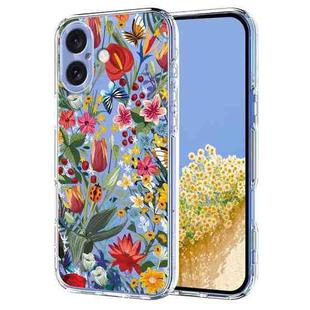 For iPhone 16 Plus Flower Pattern Painted TPU Phone Case(lily)