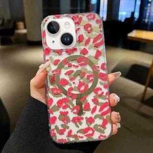 For iPhone 15 Plus Leopard MagSafe Dual-side Laminating IMD Phone Case(Pink)