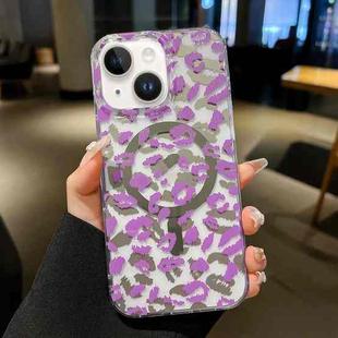 For iPhone 15 Plus Leopard MagSafe Dual-side Laminating IMD Phone Case(Purple)