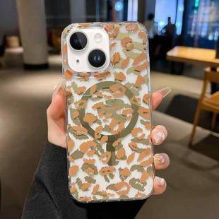 For iPhone 15 Plus Leopard MagSafe Dual-side Laminating IMD Phone Case(Yellow Coffee)